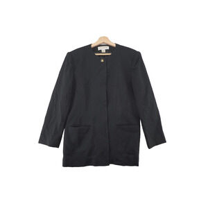 Jones New York Black Structured Blazer Size 12 Gold Button Career Jacket